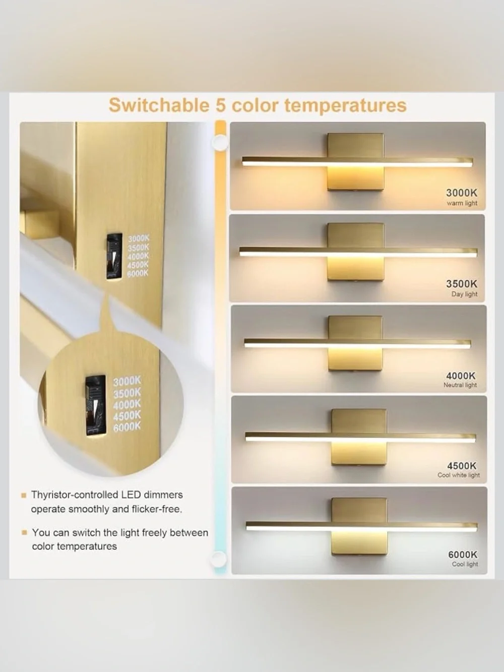 Fengkiop Led Wall Lamp Gold Vanity Light